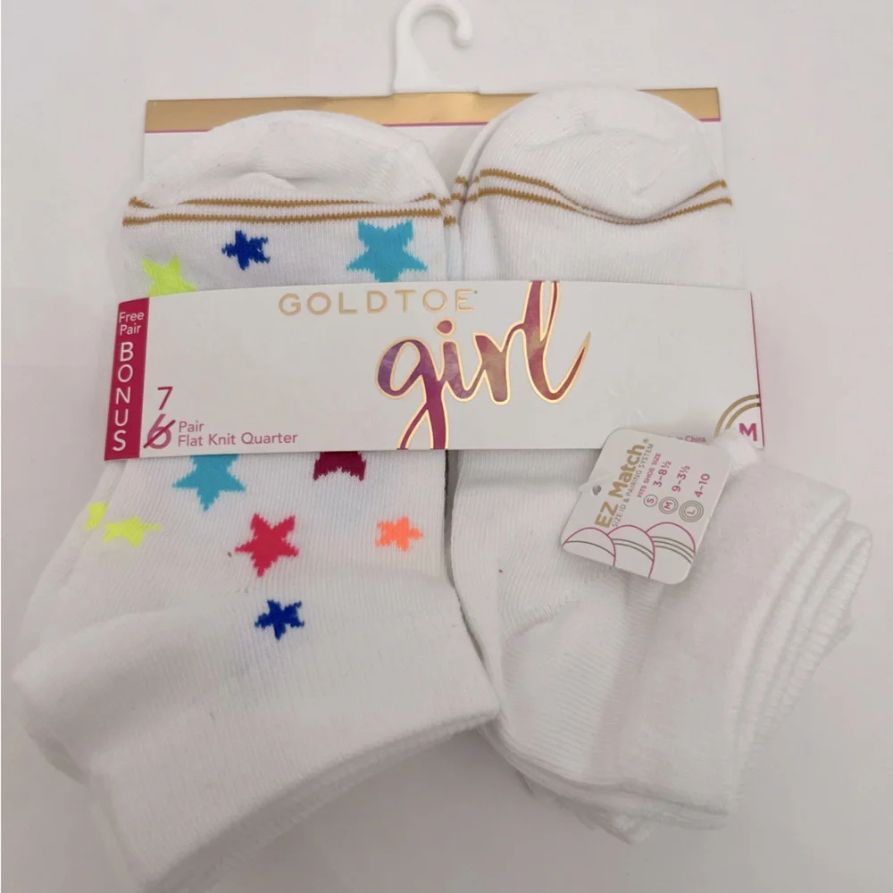 Gold Toe Girl Flat Knit Quarter Socks Girl’s Size Large Fits Shoe Size 4…